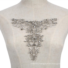 New collection fashional crystal and rhinestone lace silver beaded applique for evening dress RM366